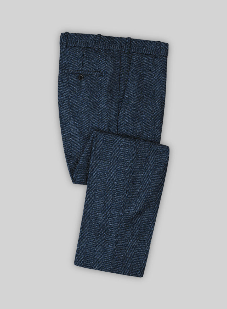 Royal Blue herringbone Tweed Wide Leg Pant Suit