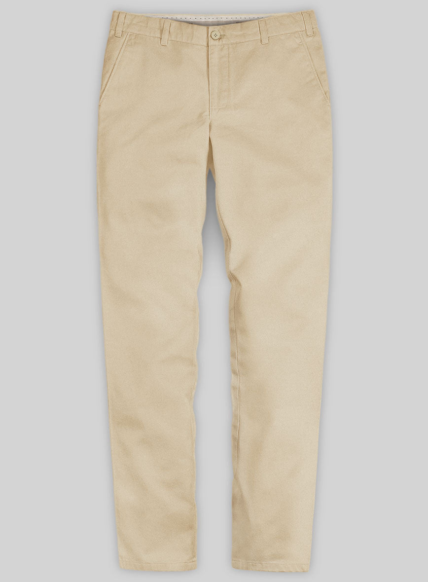 Washed Beige Feather Cotton Canvas Stretch Chino Pants