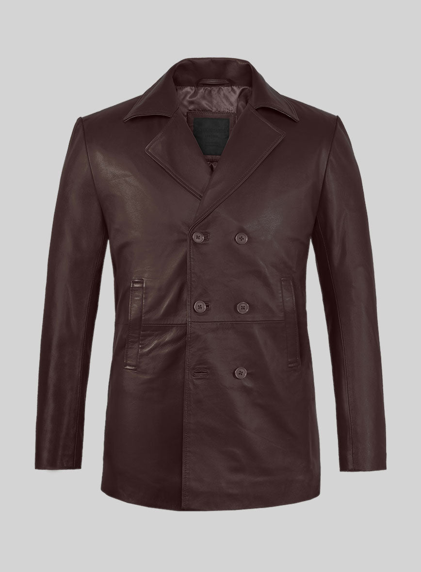 Leather sleeve pea coat best sale