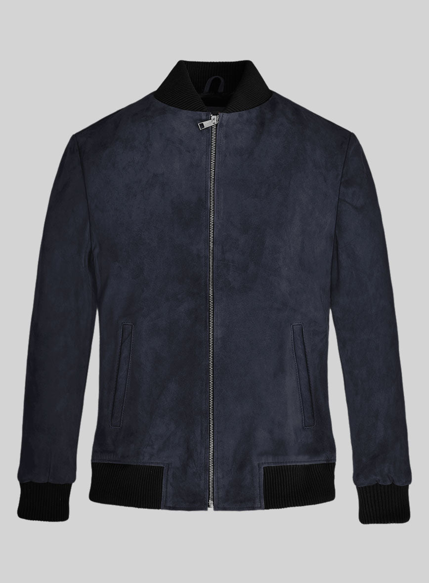 Dark Blue Suede Bomber Leather Jacket StudioSuits