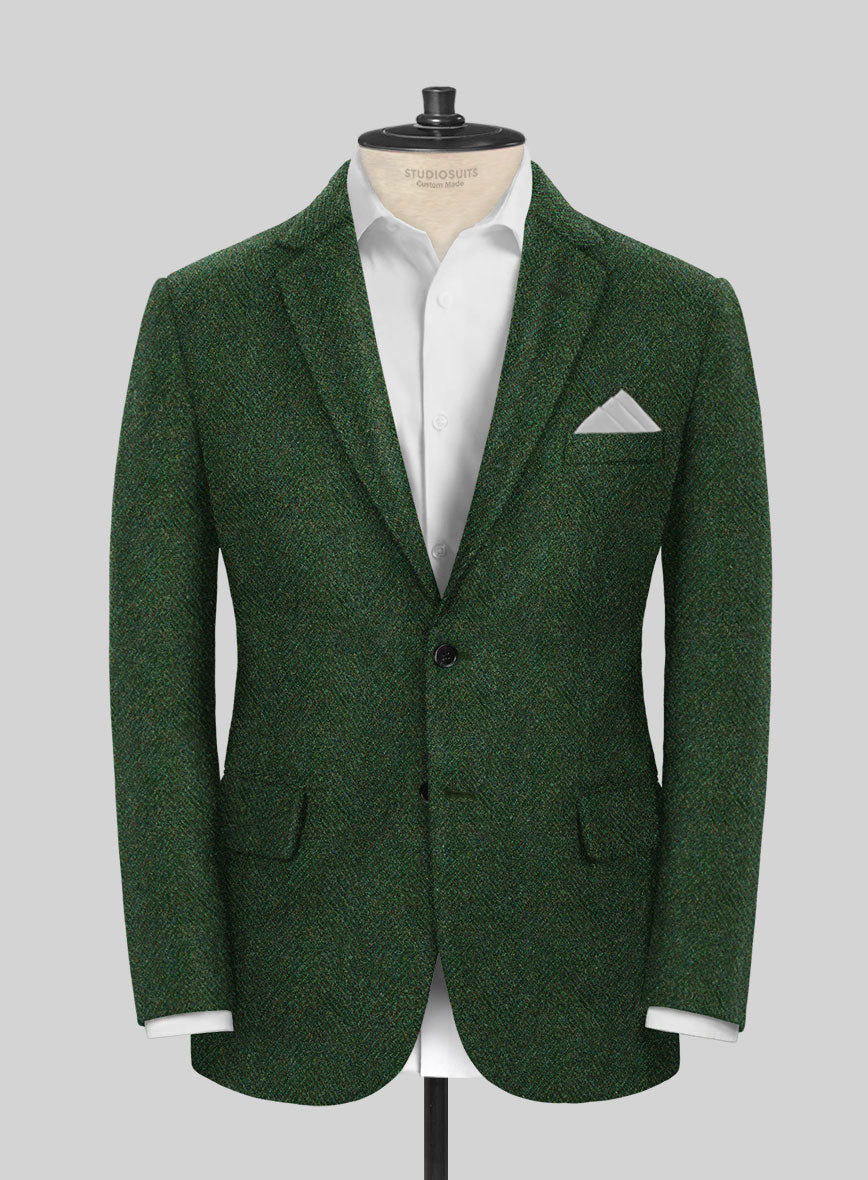 Custom tailored Jacket Harris tweed green herringbone