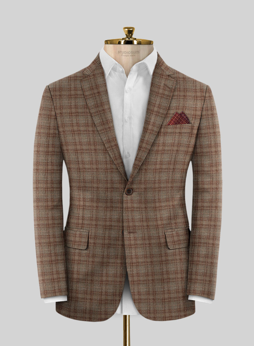 Italian Murano Basto Brown Wool Linen Silk Jacket StudioSuits