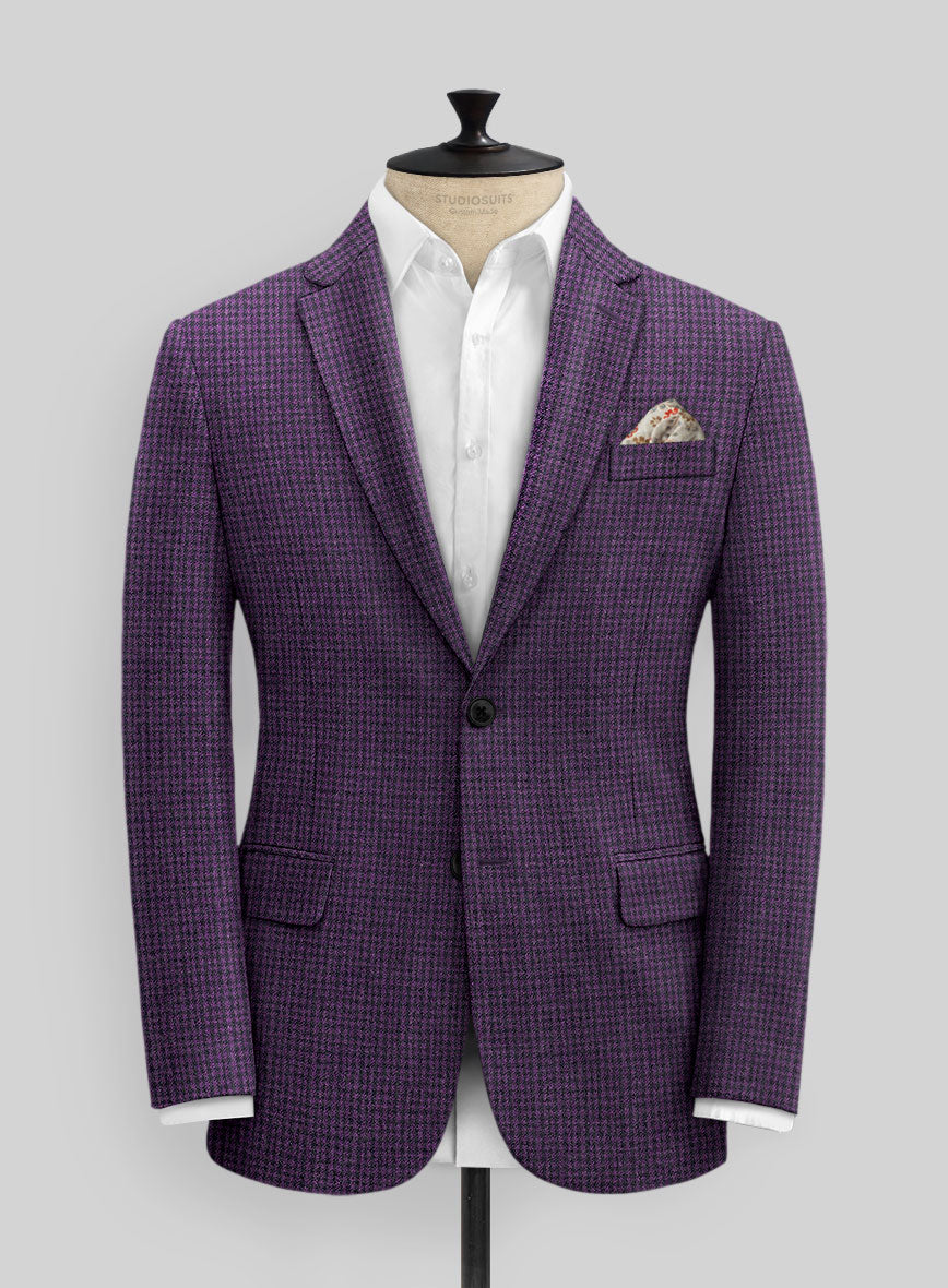 Italian Purple Houndstooth Tweed Jacket StudioSuits