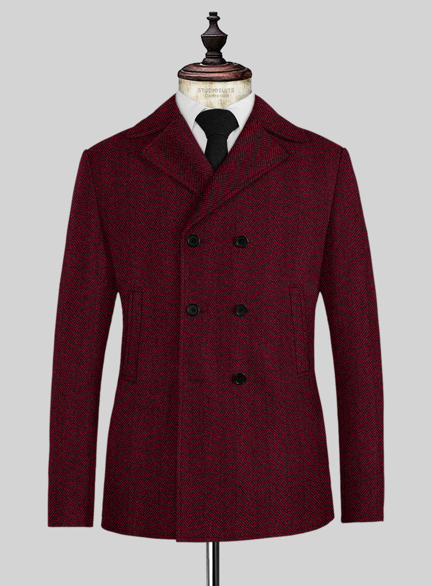 StudioSuits Naples Wide Herringbone Mahogany Tweed Pea Coat