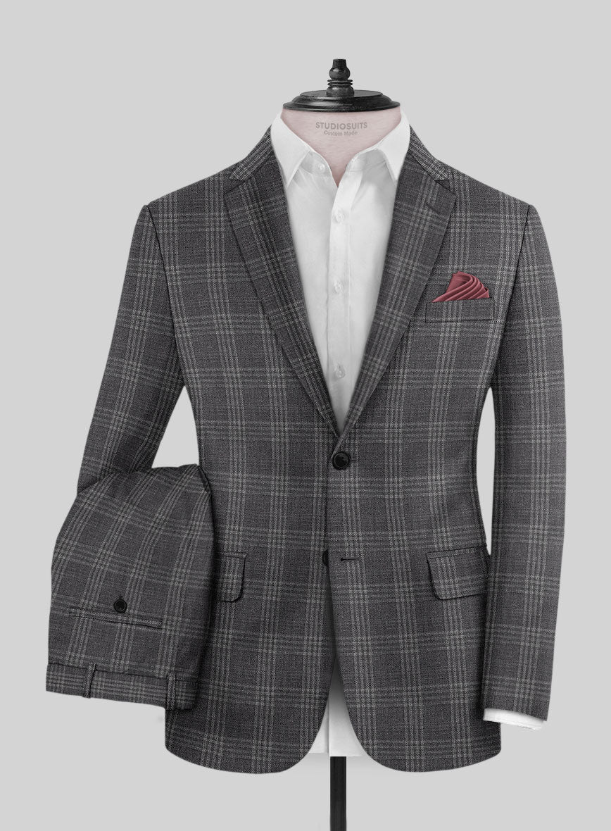 Noble Dark Gray Check Wool Silk Linen Suit – StudioSuits