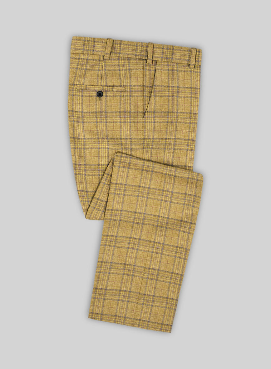 Noble Ochre Check Wool Silk Linen Pants