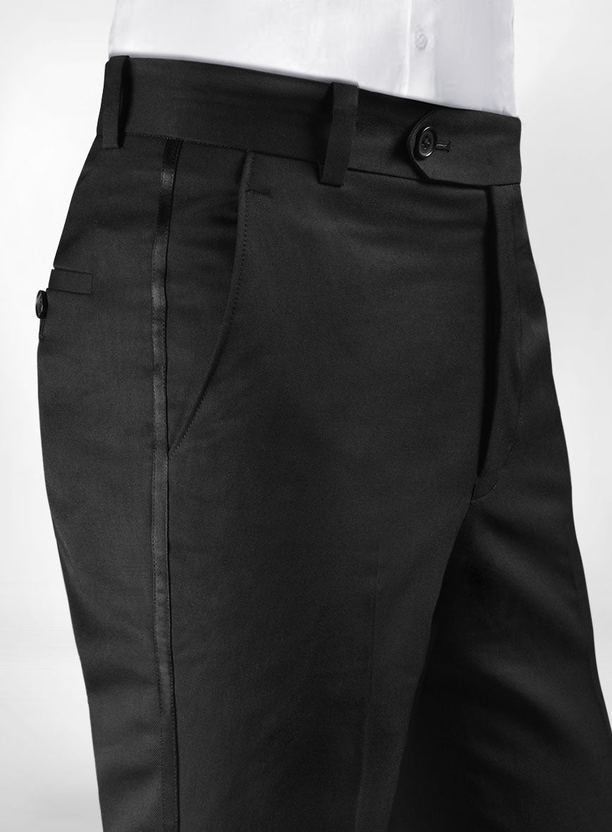 Men's Black Tuxedo Trousers with Satin Tape Tailored Fit Flat
