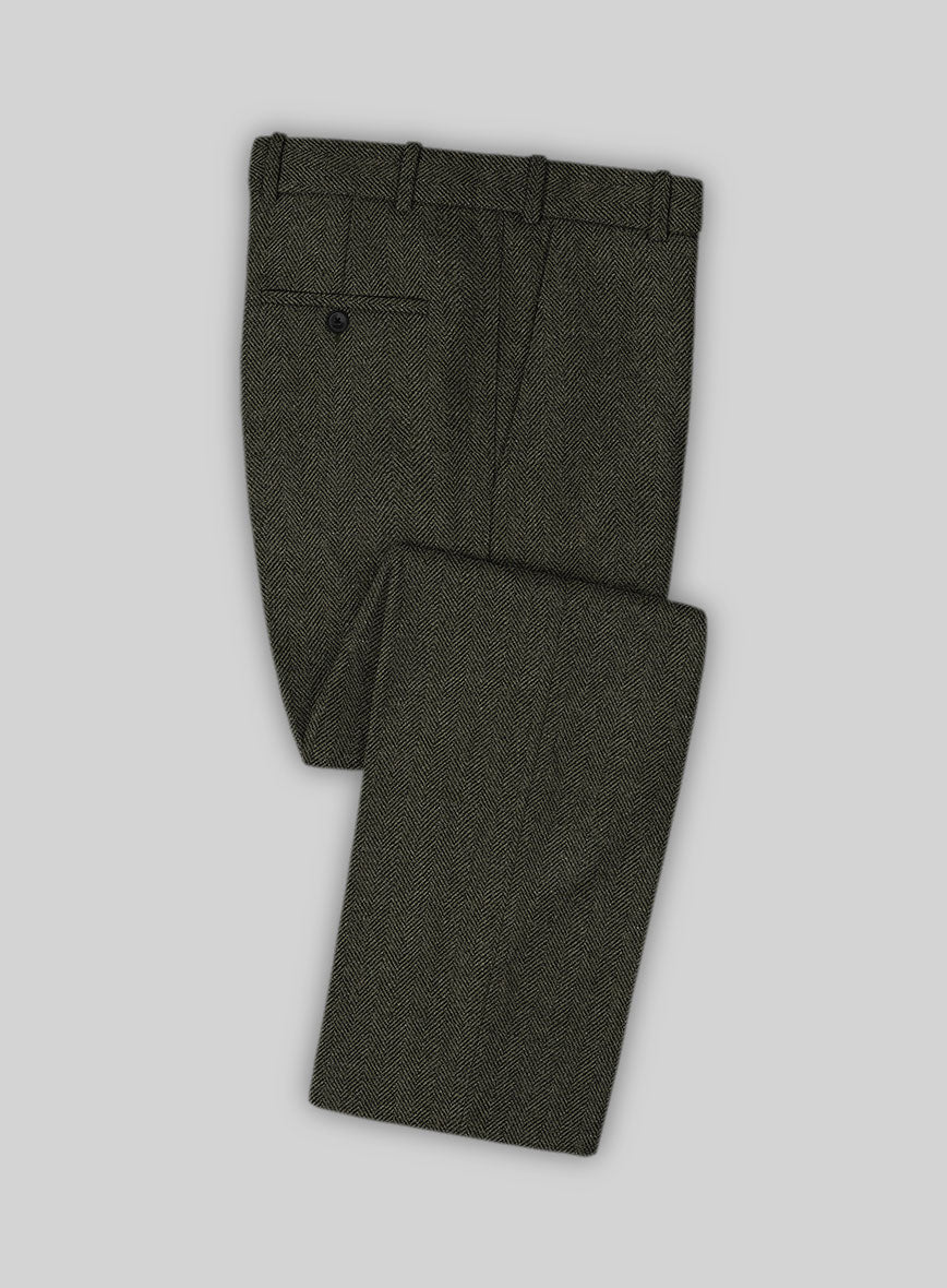 Vintage Flat Green Herringbone Tweed Pants – StudioSuits