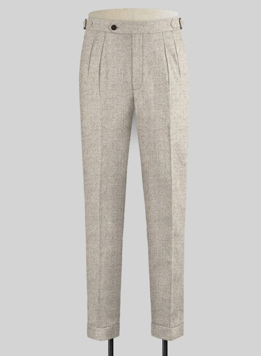 Vintage Herringbone Light Beige Tweed Highland Trousers – StudioSuits