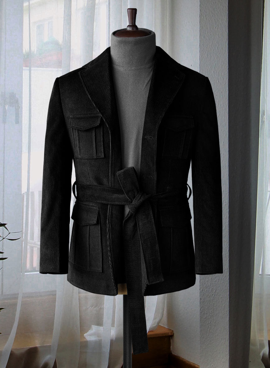 Black Stretch Corduroy Safari Jacket StudioSuits