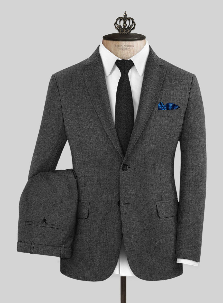 Medium Gray Sharkskin - Peak Lapel - Three Piece - English Cut Suit