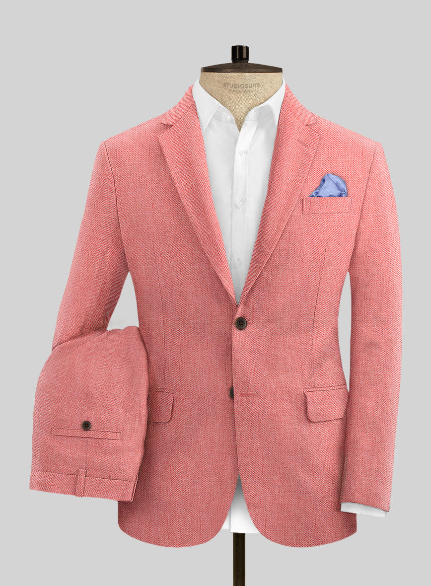 Campari Pink Dobby Linen Suit