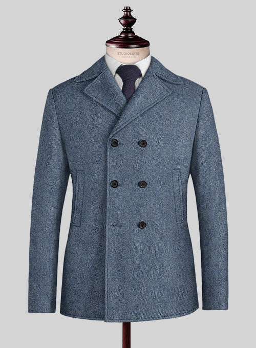 Classic Blue Denim Tweed Pea Coat StudioSuits