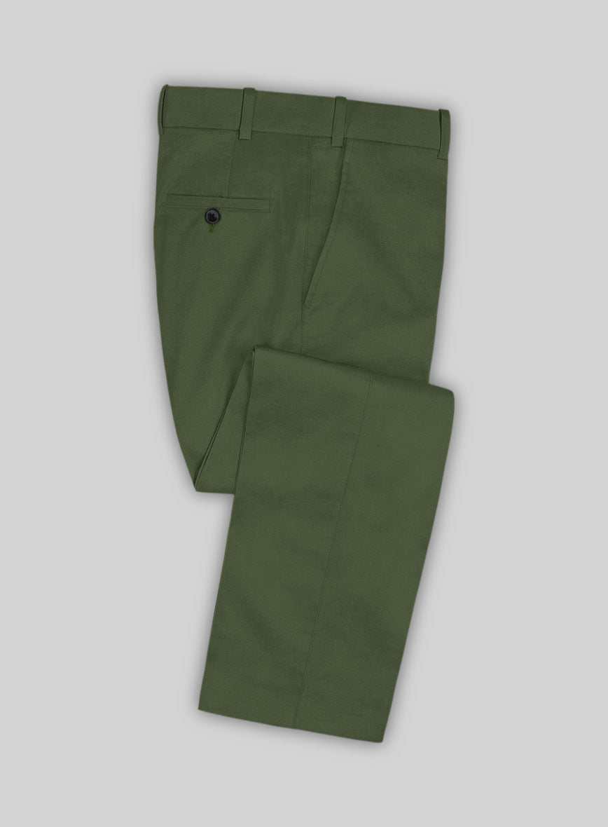 Green Solid Cotton Dress Pants