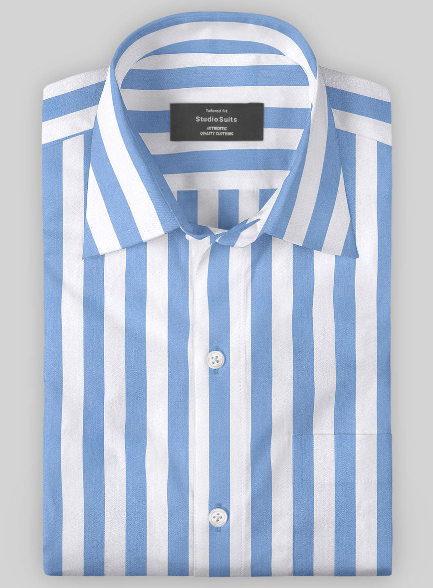 Italian Sky Blue Awning Stripe Shirt