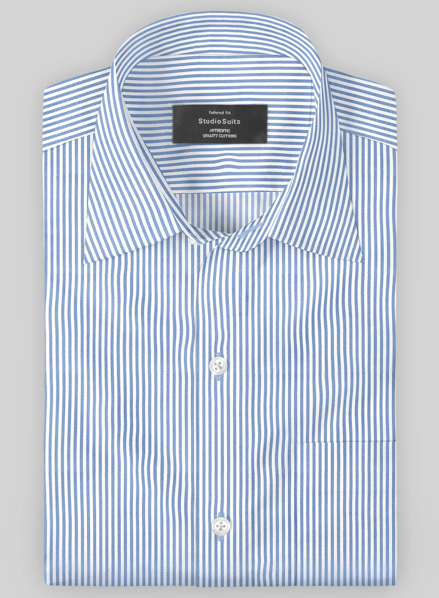 White and light blue striped pure cotton shirt | Belvest