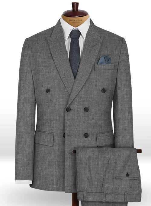 Medium Gray Sharkskin - Peak Lapel - Three Piece - English Cut Suit