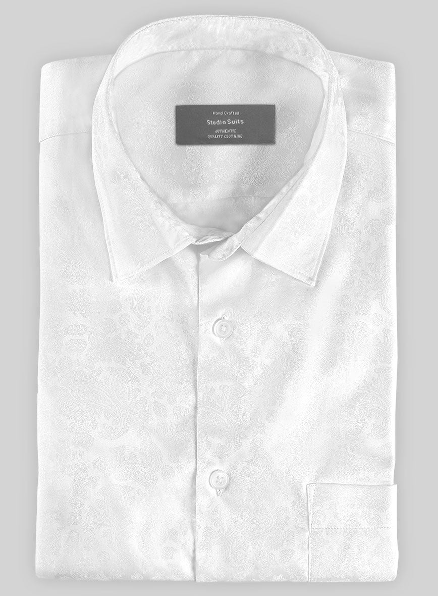 Italian Stretch White Paisley Shirt - StudioSuits