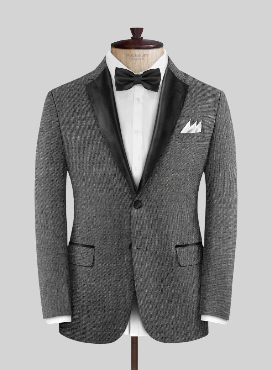 Napolean Sharkskin Gray Wool Tuxedo Jacket - StudioSuits