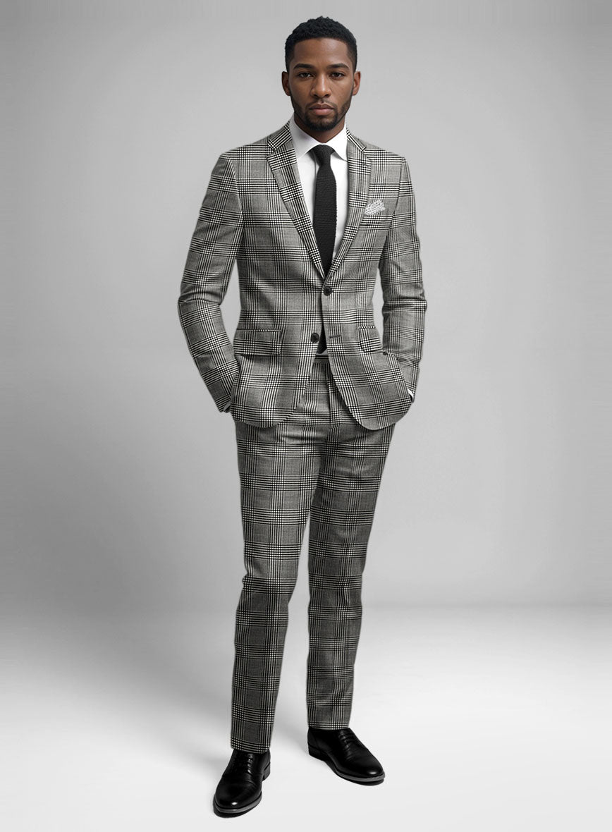 Guabello Black & White Wool Jersey Suit - StudioSuits