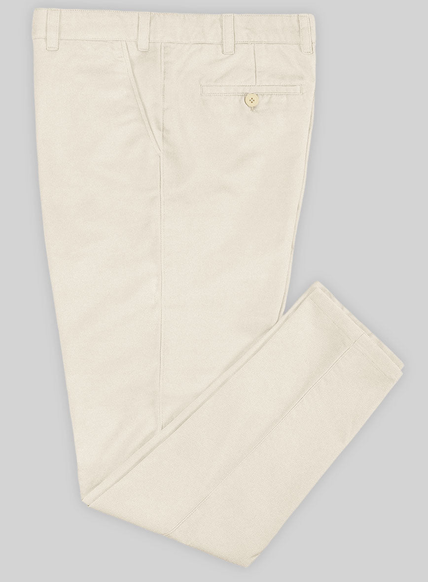 Washed Light Beige Feather Cotton Canvas Stretch Chino Pants