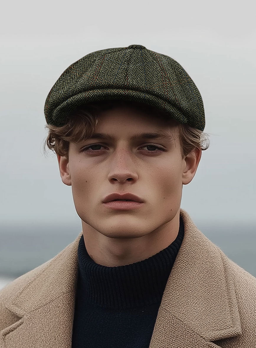 Harris Tweed Country Green Newsboy Cap - StudioSuits