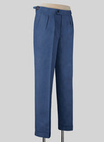 Indigo Mid Blue Pure Linen Highland Trousers - StudioSuits