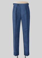 Indigo Mid Blue Pure Linen Highland Trousers - StudioSuits