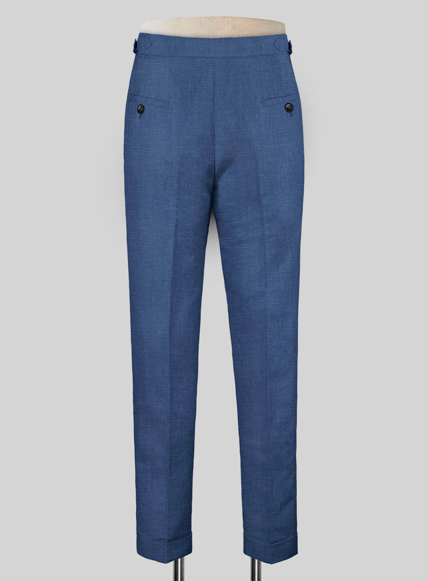 Indigo Mid Blue Pure Linen Highland Trousers - StudioSuits