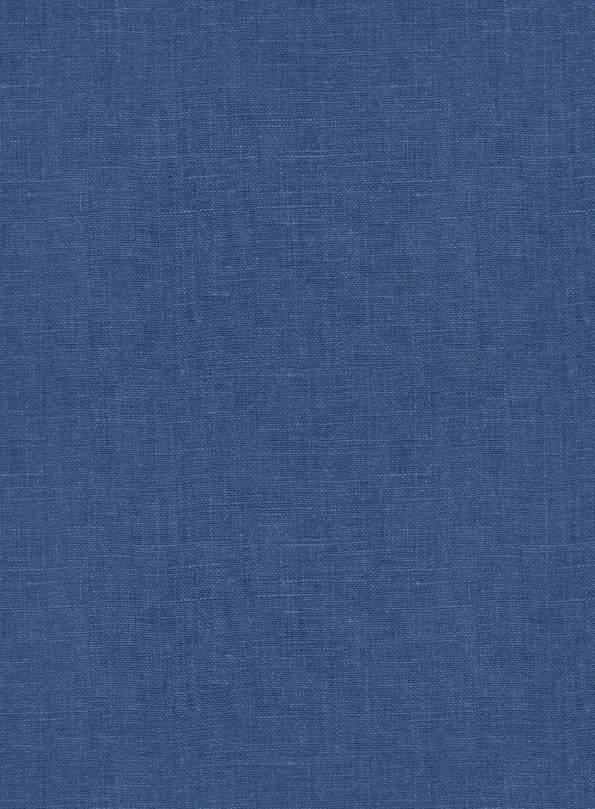 Indigo Mid Blue Pure Linen Highland Trousers - StudioSuits