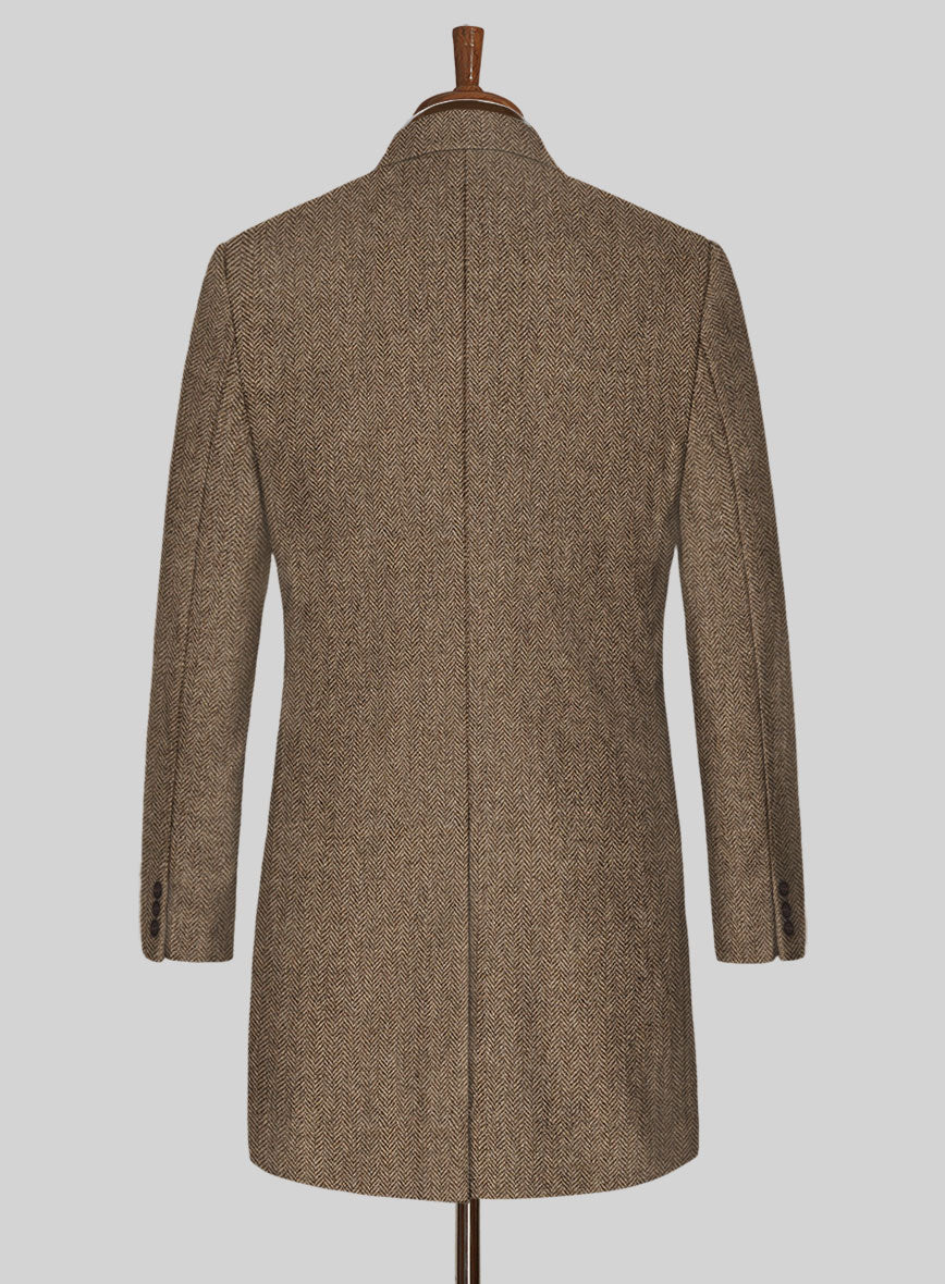 Irish Brown Herringbone Tweed Overcoat - StudioSuits