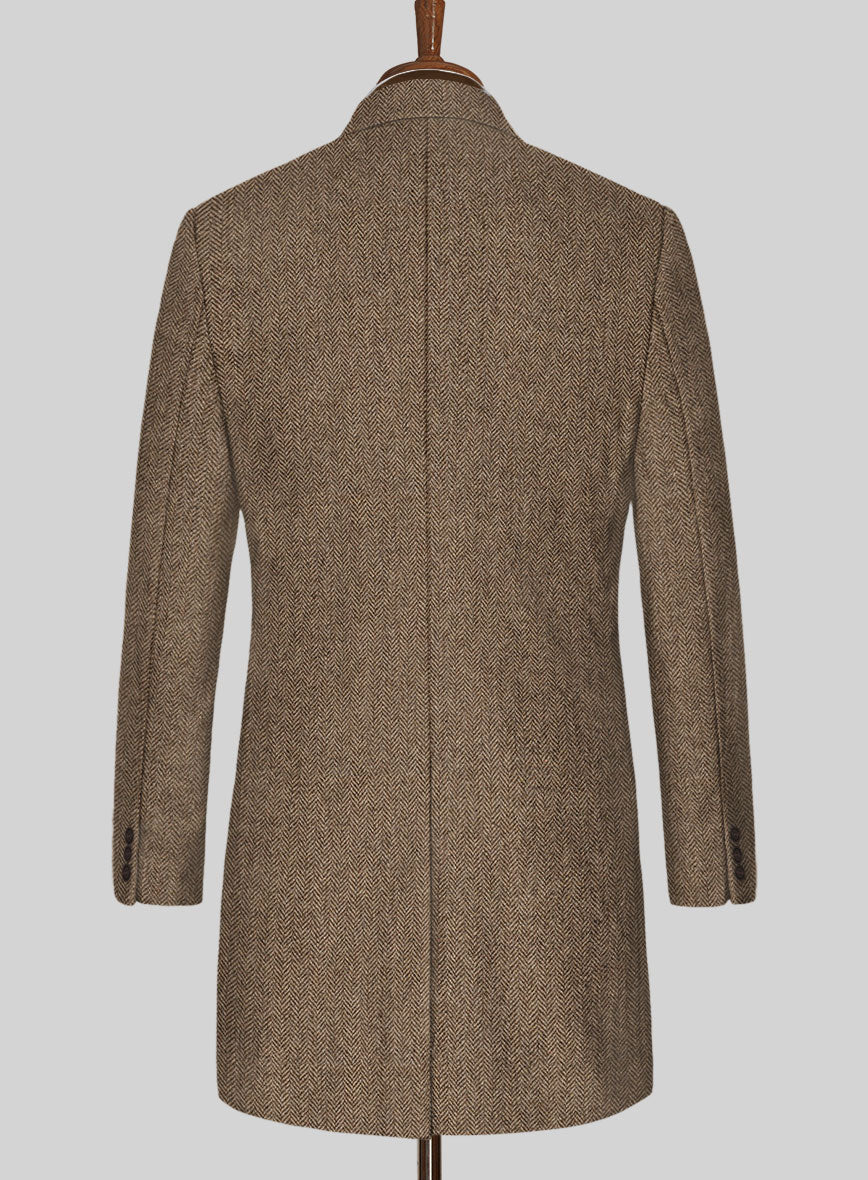 Irish Brown Herringbone Tweed Overcoat