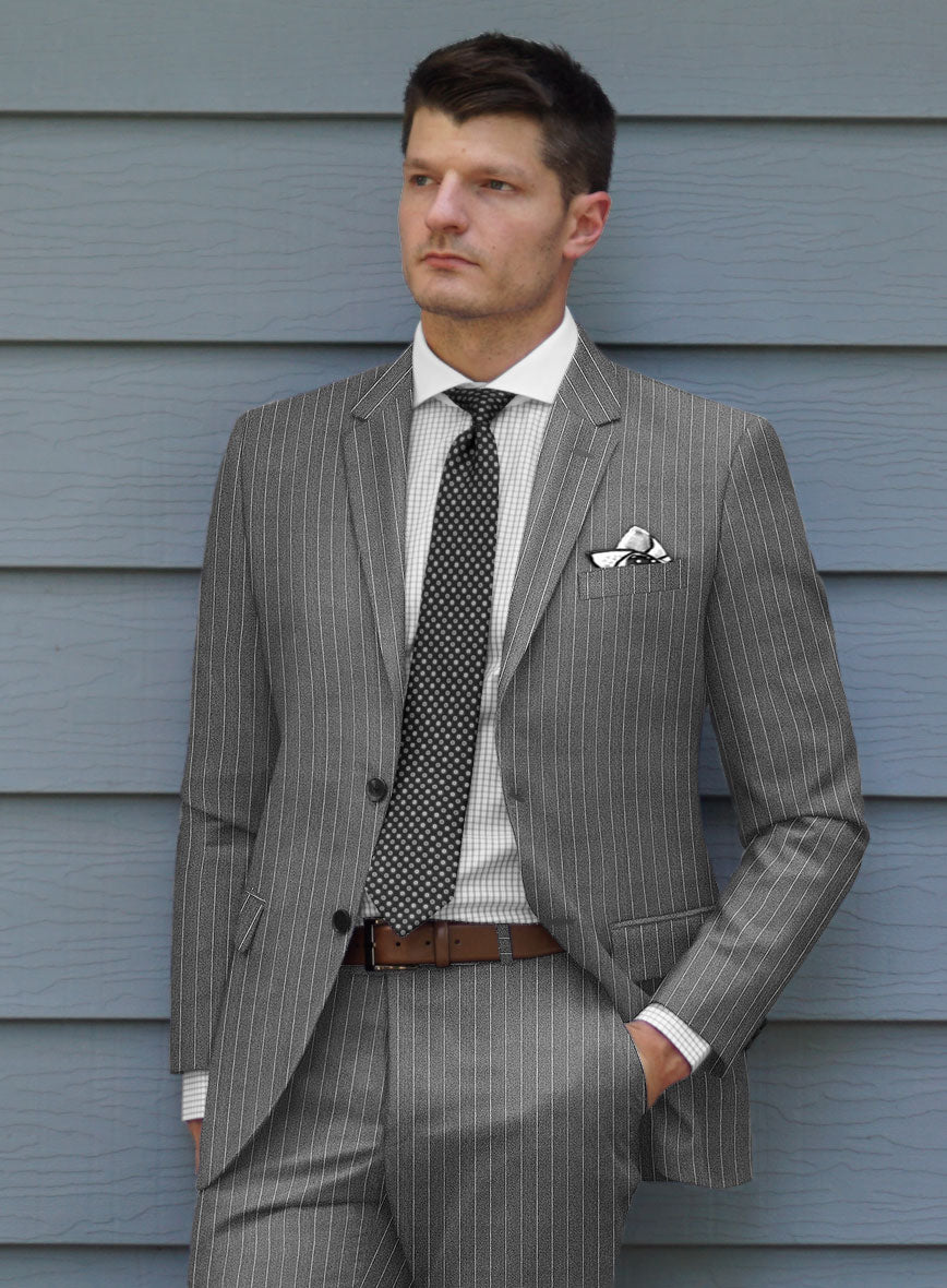 Italian Afito Gray Chalkstripe Flannel Jacket - StudioSuits