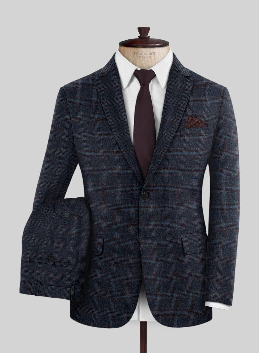 Italian Lark Blue Checks Flannel Suit - StudioSuits