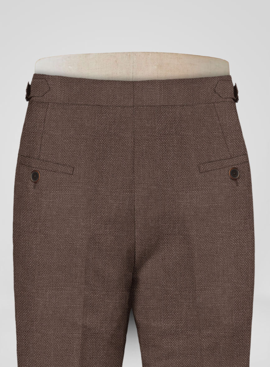 Italian Prato Brown Dobby Linen Highland Trousers - StudioSuits