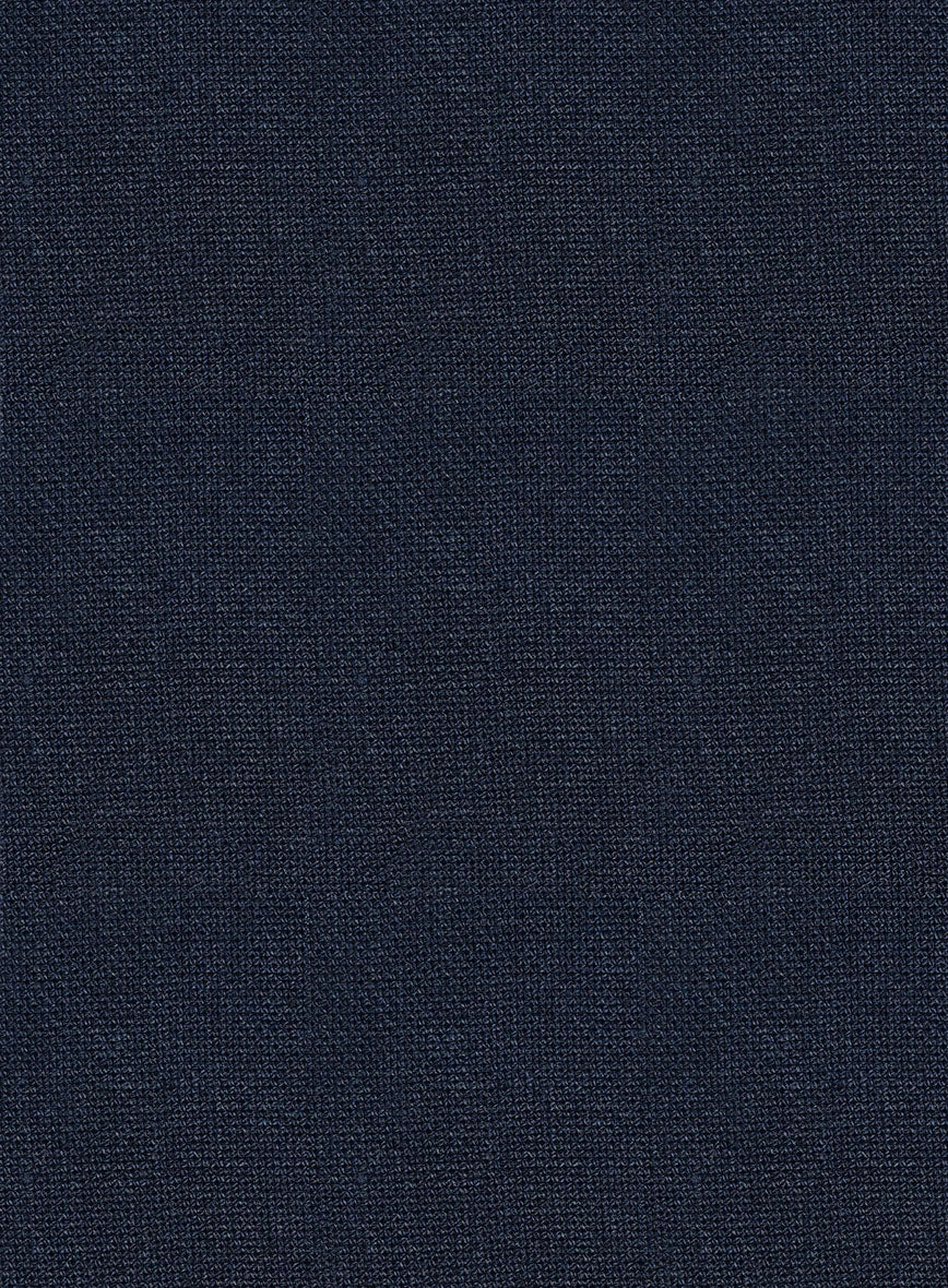 Italian Prato Dark Blue Dobby Linen Highland Trousers - StudioSuits