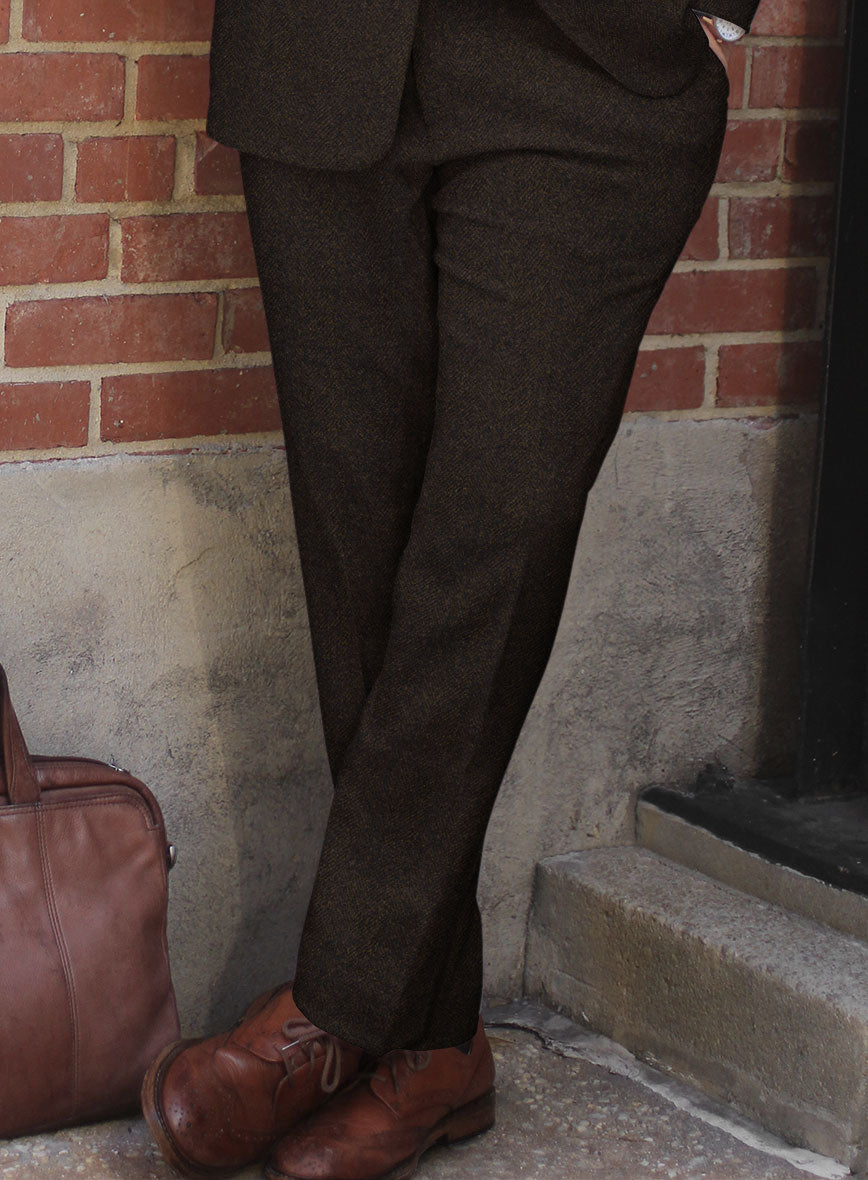 Naples Wide Herringbone Dark Brown Tweed Pants - StudioSuits