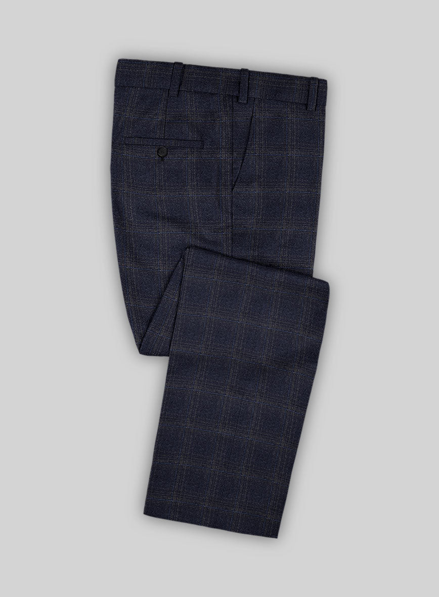 Reda Berato Navy Blue Checks Wool Pants - StudioSuits