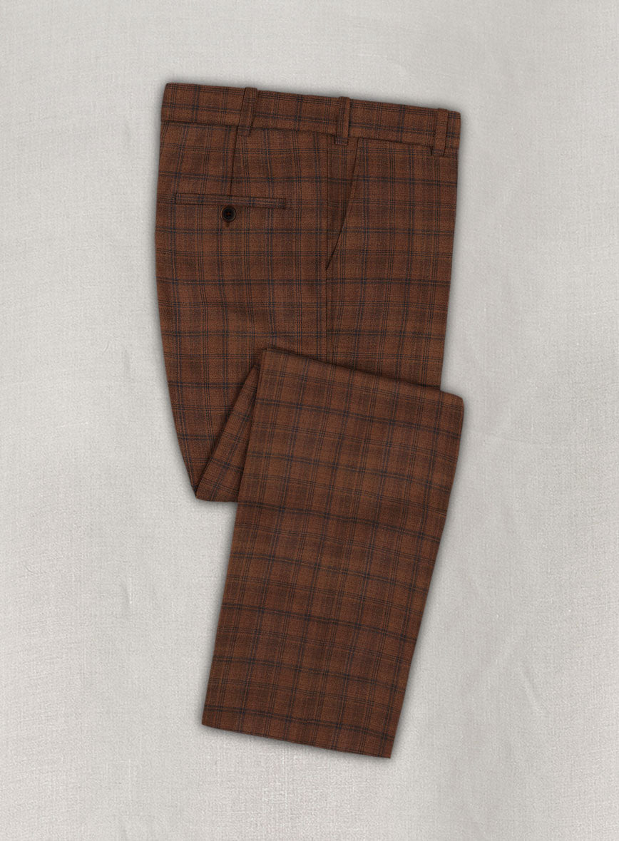 Reda Carrot Brown Checks Wool Pants - StudioSuits