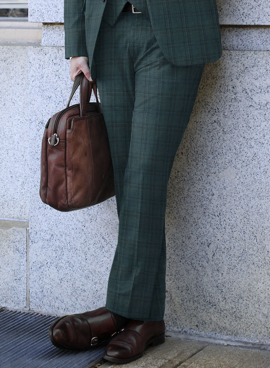 Reda Dark Teal Checks Wool Pants - StudioSuits