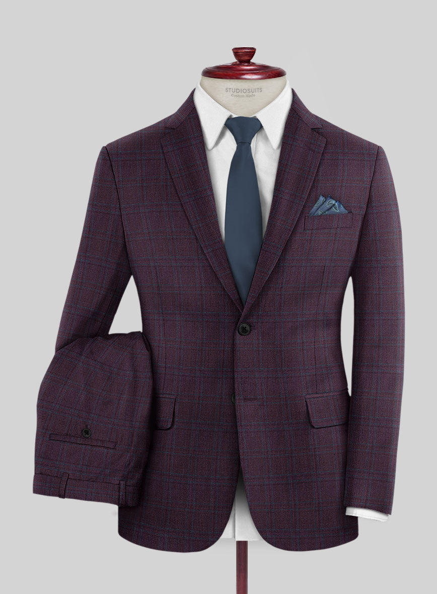 Reda Dark Wine Checks Wool Suit - StudioSuits