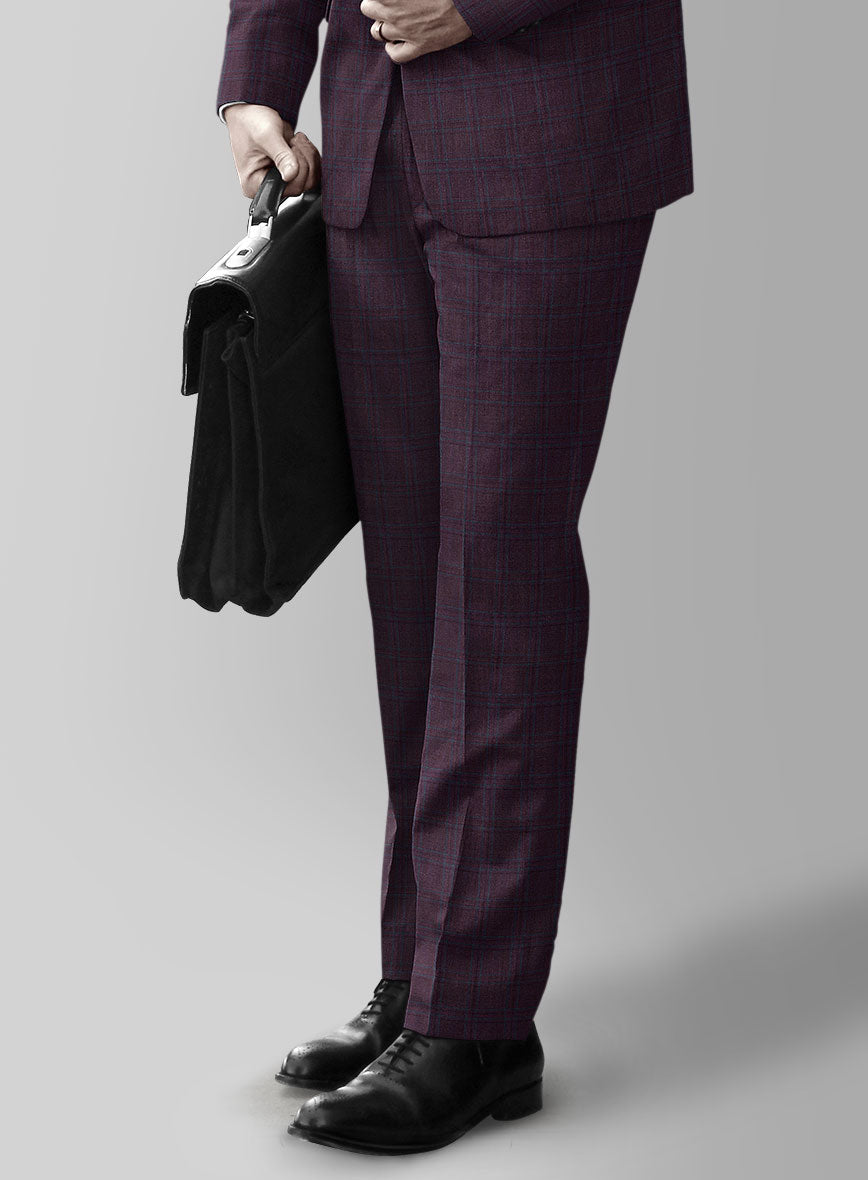 Reda Dark Wine Checks Wool Suit - StudioSuits