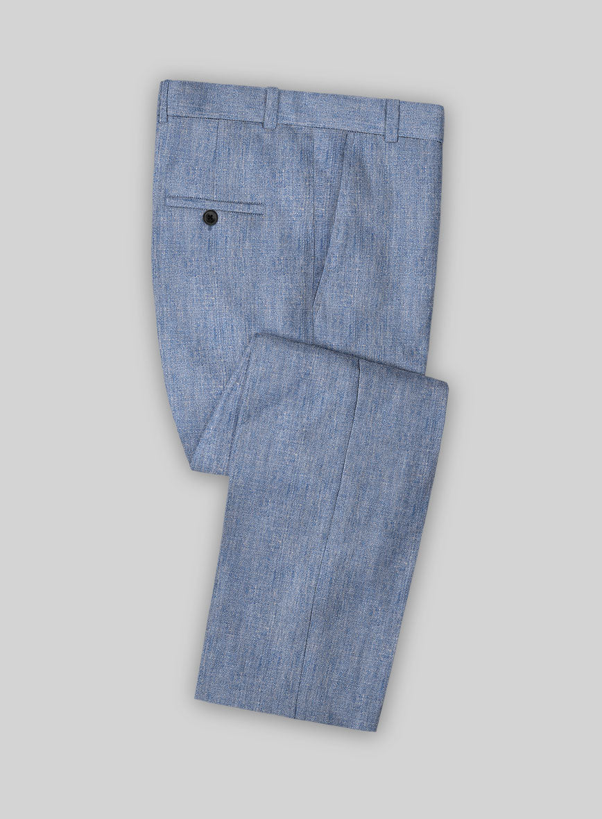 Italian Linen Artisanal Light Blue Pants - StudioSuits