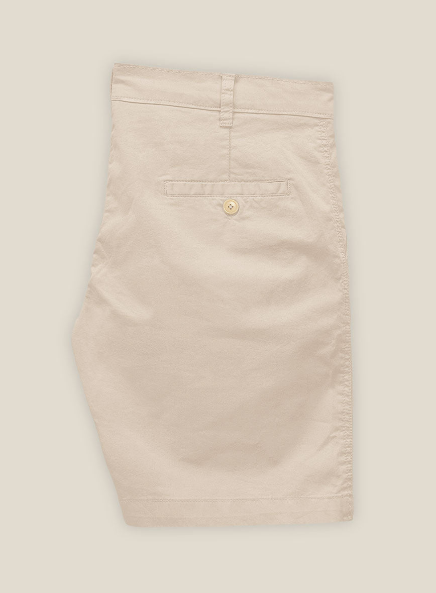 Beige Cotton Power Stretch Chino Shorts - StudioSuits