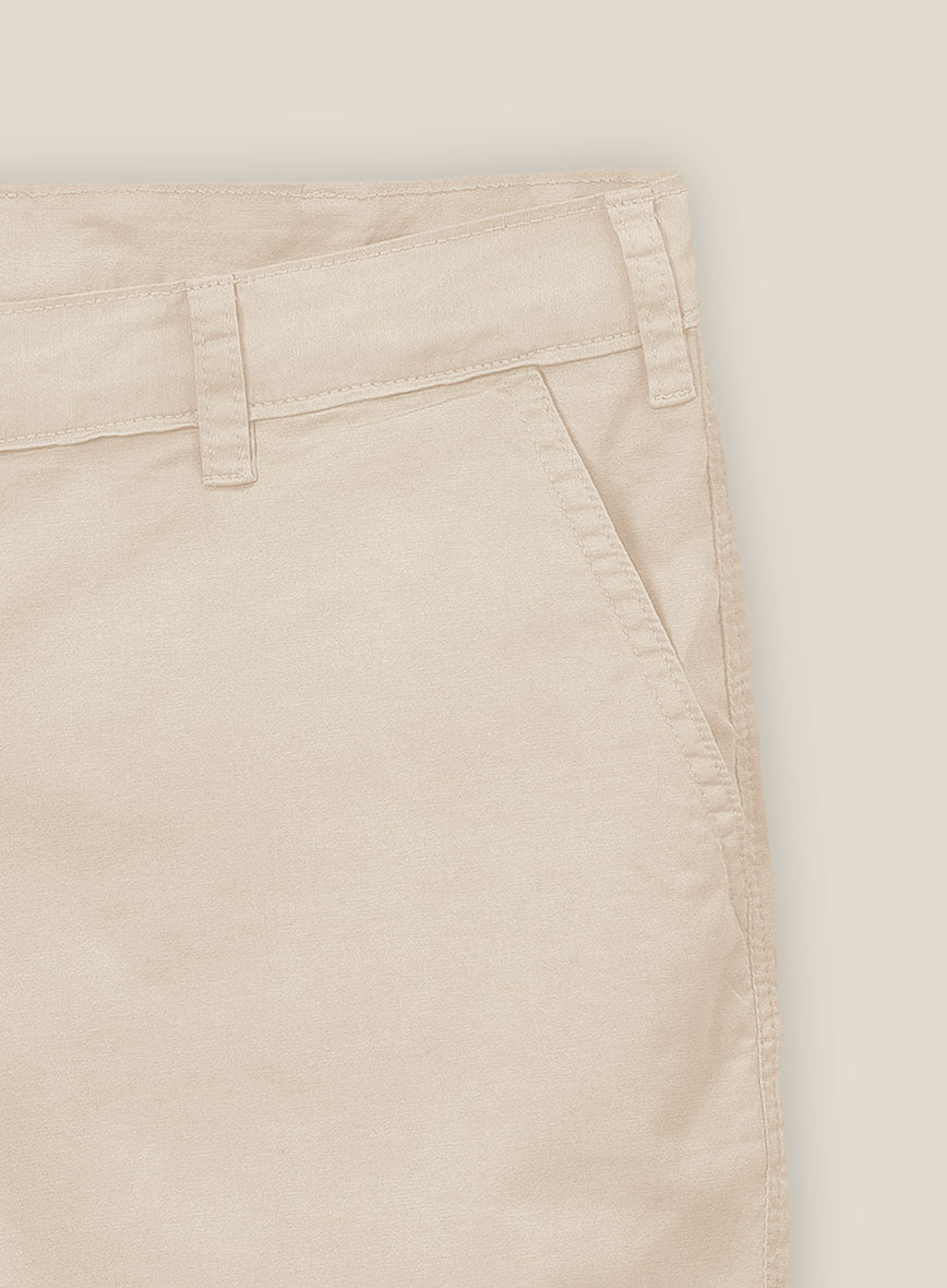 Beige Cotton Power Stretch Chino Shorts - StudioSuits