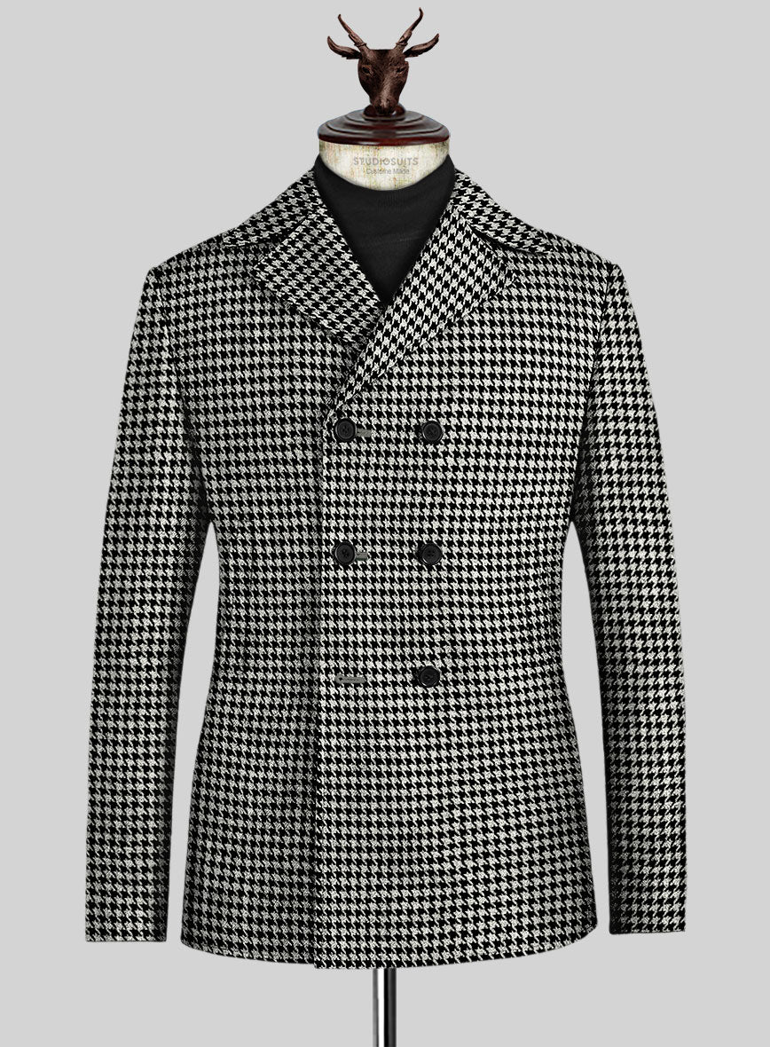 Big Houndstooth BW Tweed Pea Coat - StudioSuits