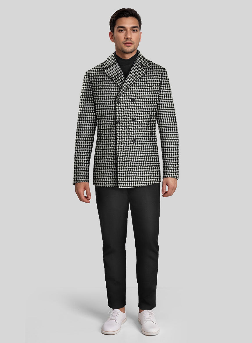 Big Houndstooth BW Tweed Pea Coat - StudioSuits