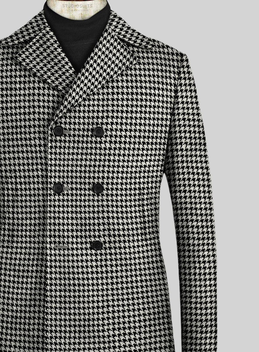 Big Houndstooth BW Tweed Pea Coat - StudioSuits