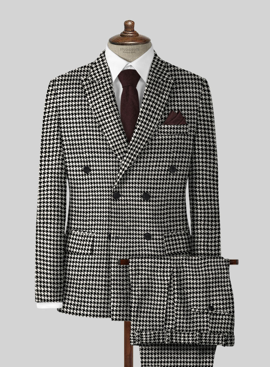 Big Houndstooth BW Tweed Double Breasted Suit - StudioSuits