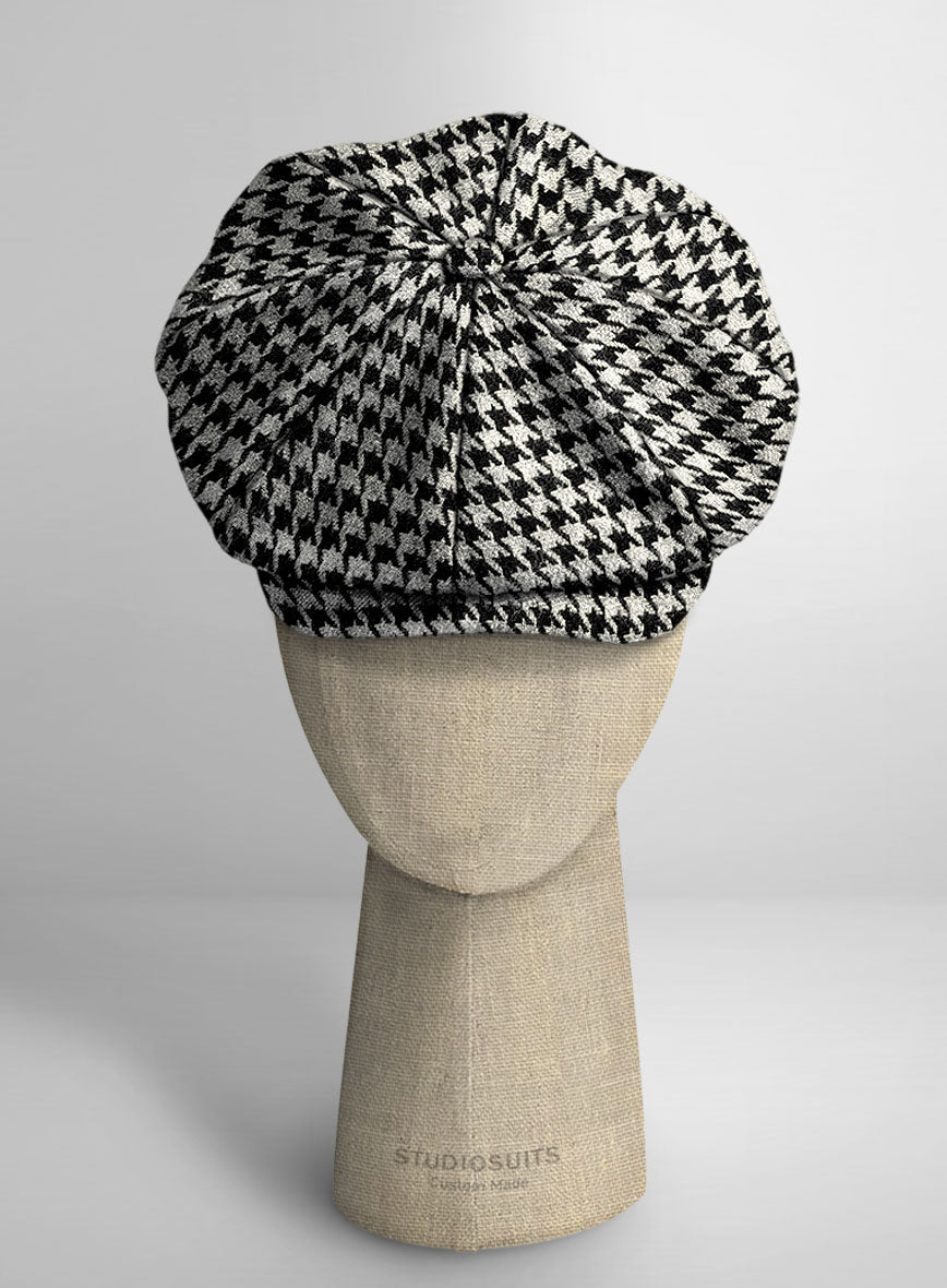 Big Houndstooth BW Tweed Newsboy Cap - StudioSuits